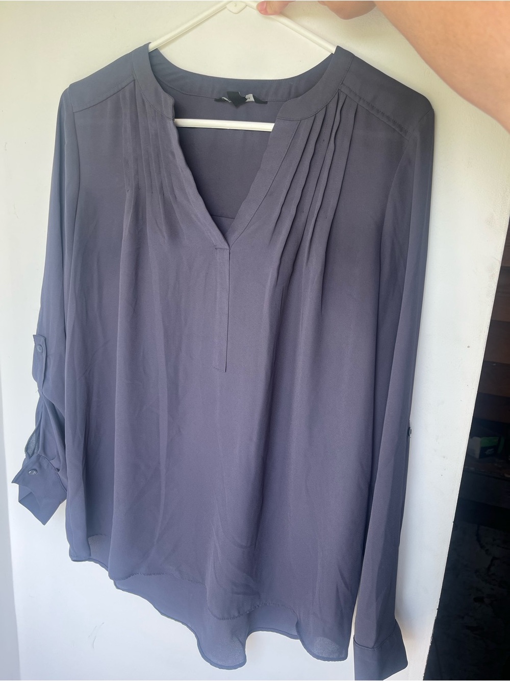 Simply Vera Vera Wang Slate Gray Pleated V-Neck Blouse
